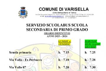 Servizio Scuolabus A.S. 2025/2026 - Scuola Secondaria di Primo Grado - Orario Definitivo