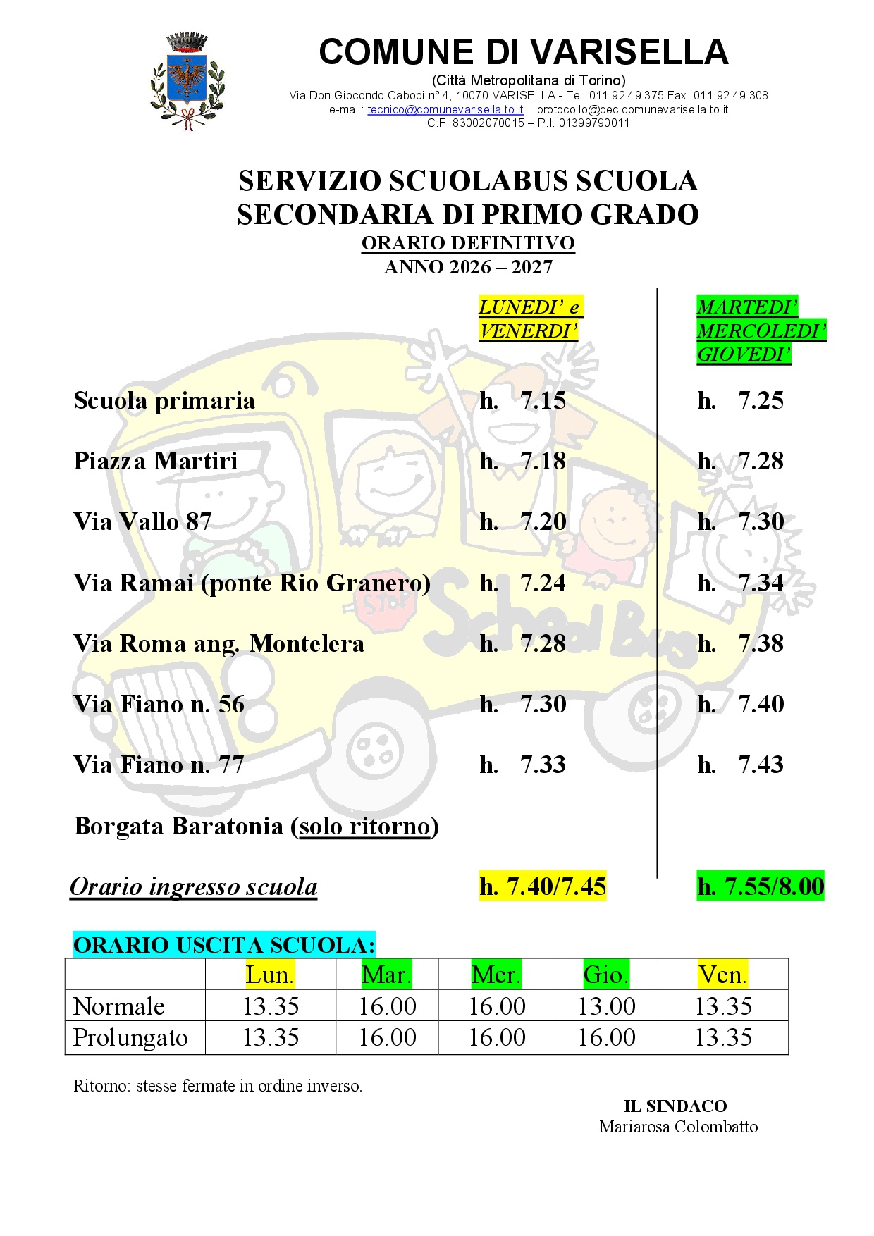 Orari definitivi secondaria di primo grado